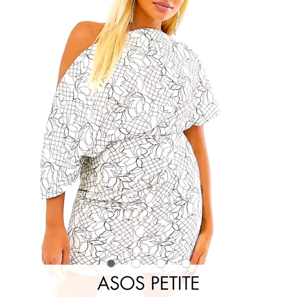 ASOS Design Petite Fallen Shoulder Lace Mini Dress